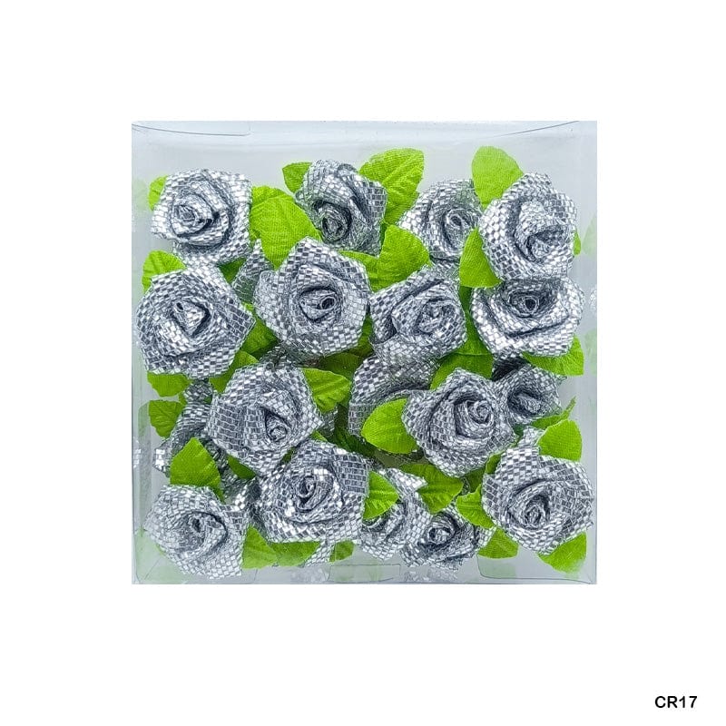 MG Traders Artificial Flower Satin Cloth Flower 24Pc Glittery Silver (Cr17)