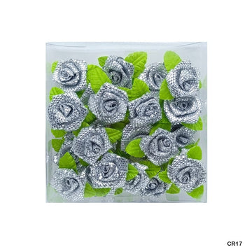 Satin Cloth Flower 24Pc Glittery Silver (Cr17)