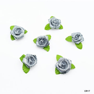 Satin Cloth Flower 24Pc Glittery Silver (Cr17)