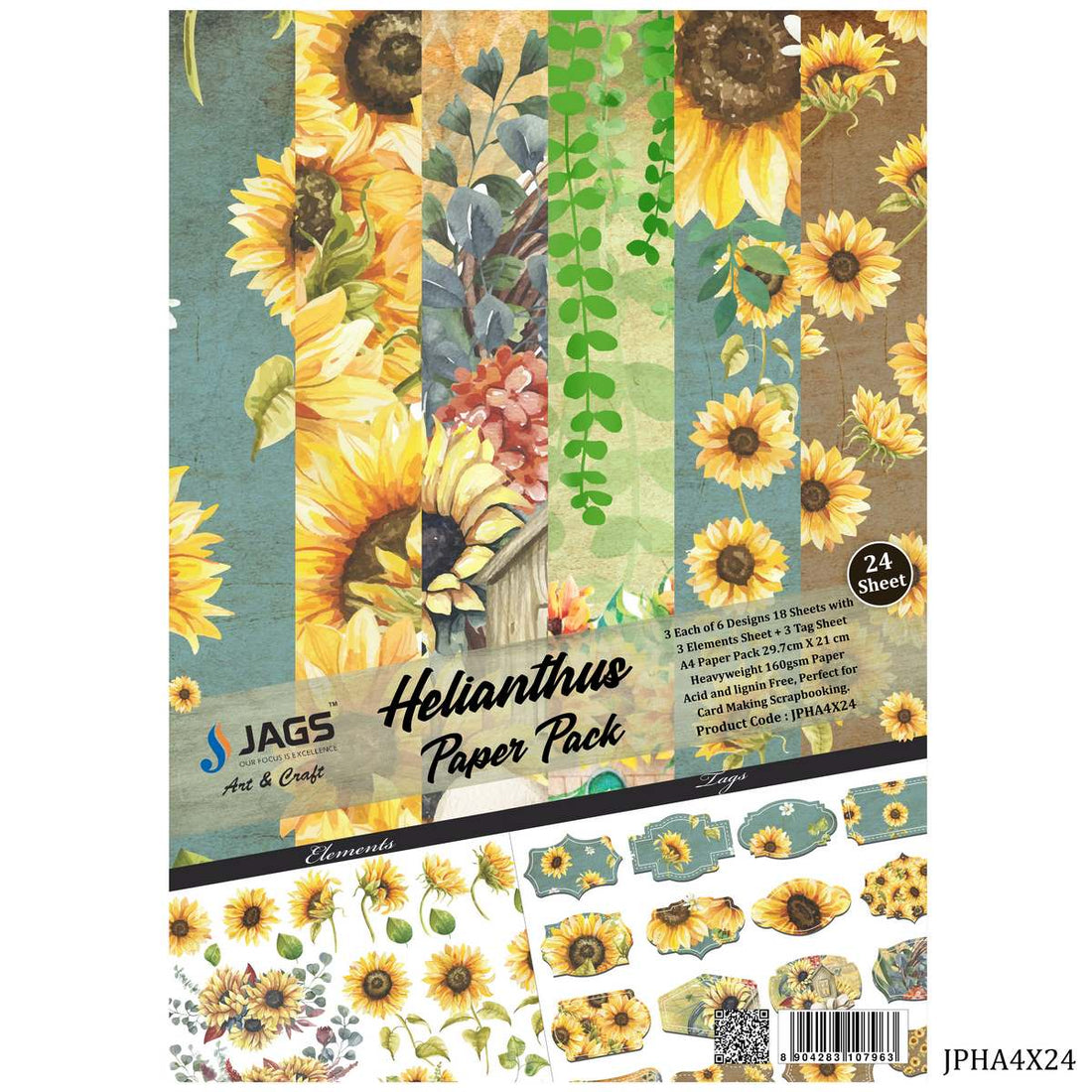 jags-mumbai Scrapbook Scrapbooking paper packs ,printed greeting papers of Jags Paper Helianthus A4 Inch JPHA4X24