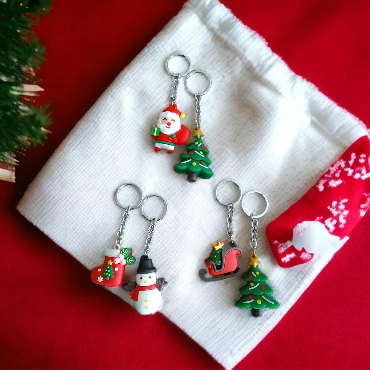Shakti Keychain pouch set of 2 Christmas Xmas key ring chain - Santa keychain
