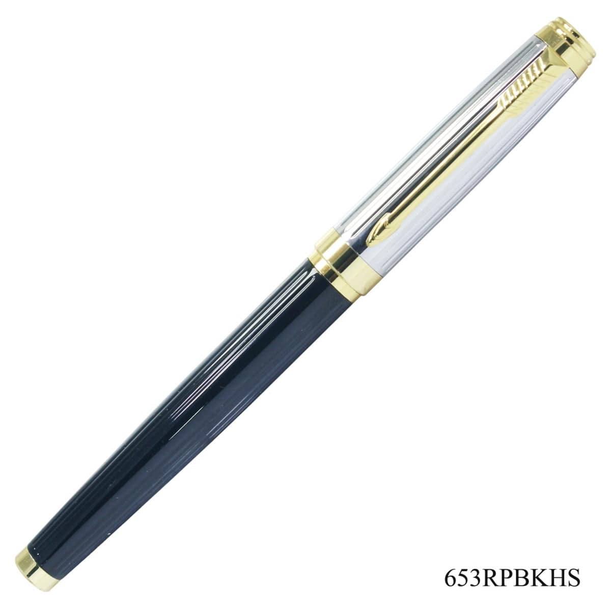 jags-mumbai Roller Pens Sleek Roller Pen Black Half Silver 653RPBKHS with Golden Clip