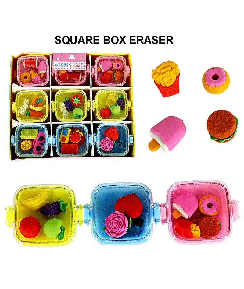 Cute Junk food eraser with Square Box l Pack of 4 eraser l Raw4313 |