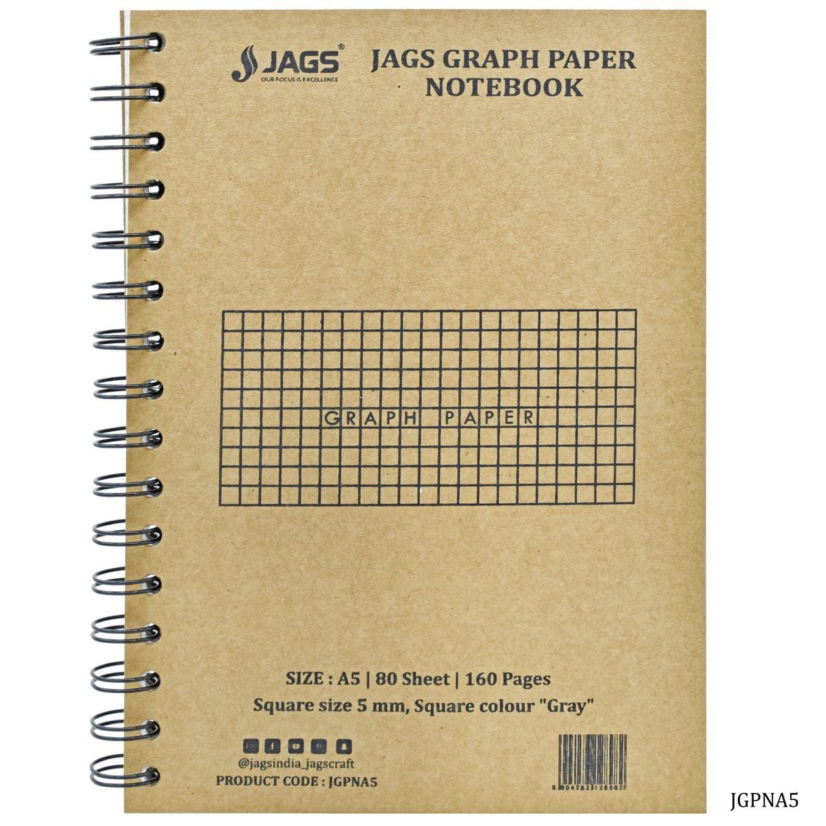 jags-mumbai Notebooks & Diaries Square Grid Notebook, A5 Square Graph 5MM, Kraft Cover, (A5) (Single Book)