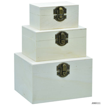 jags-mumbai Wooden Box Square Wooden Empty Box Set Of 3 (Small)