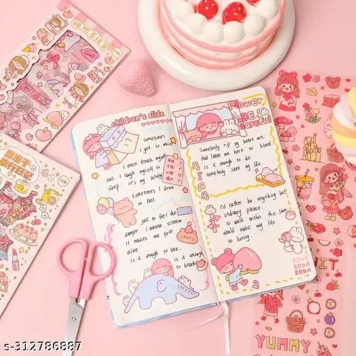 Cute Scrapbook Sticker Set (100 Sheets) Cartoon Kawaii Girl Flower Pet  Transparent Korean Stationery Decorative Sticker Pack For Bullet Journal,  Diary