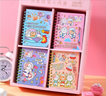 Cute Kawaii space spiral Ruled Diary with front mini plain sheets | 65 ruled + 20 plain sheets | A7