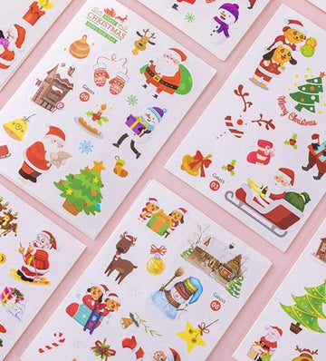 Merry christmas Stickers - 4 Sheets Cute Stickers for Project, Japanese Style Sticker Set (Assorted) | Pack of 4 sheets