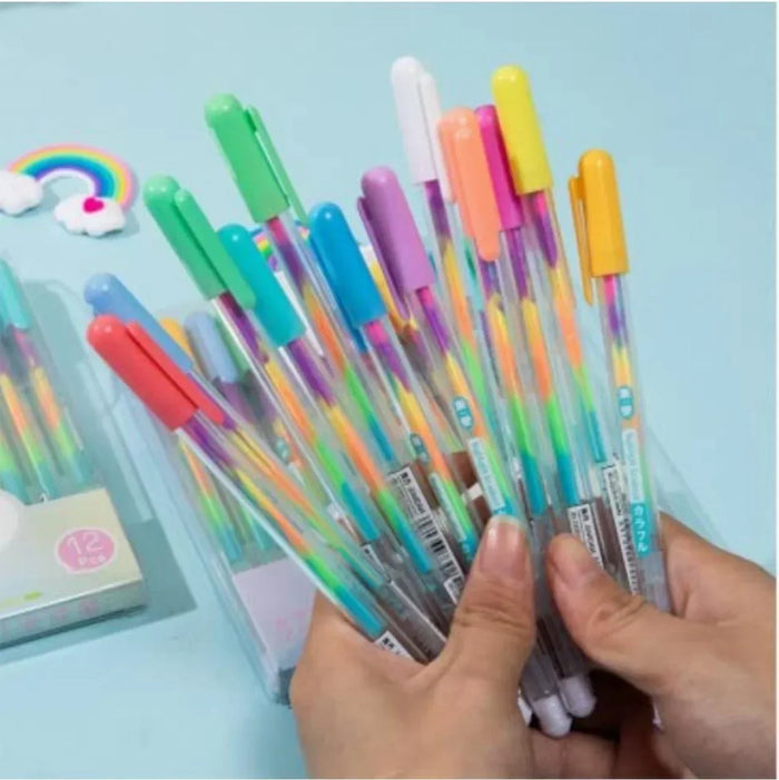 (Pack of 12) Coloring Fluorescent/Glitter   Pens for Writing - Rainbow Colour  Pen Set Of 12 Pcs Suitable for Sketching Painting with fragrance