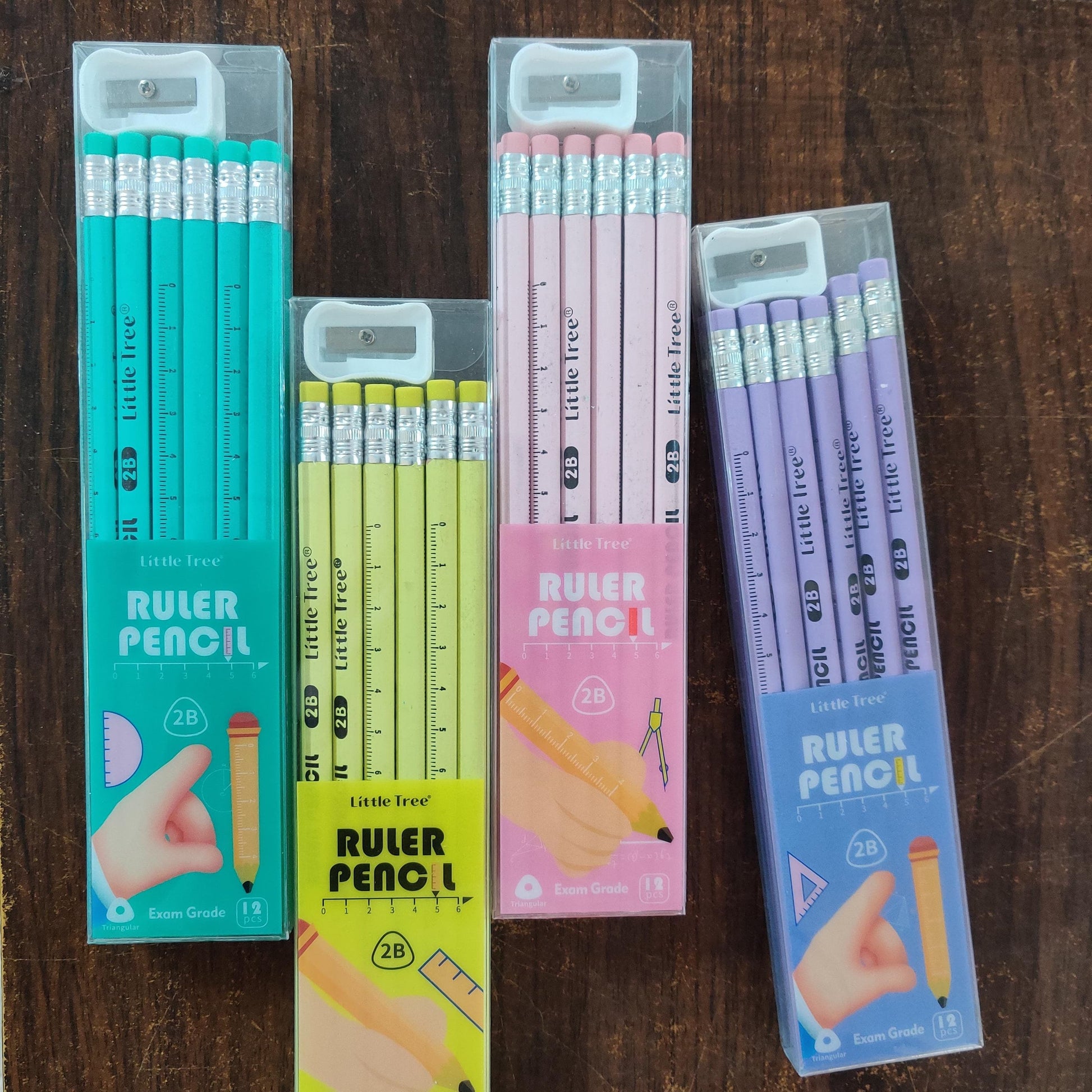 Sun international pencils Pastel Morandi ruler Pencil Set with sharpener- 12-Piece Pack of Subtle Elegance