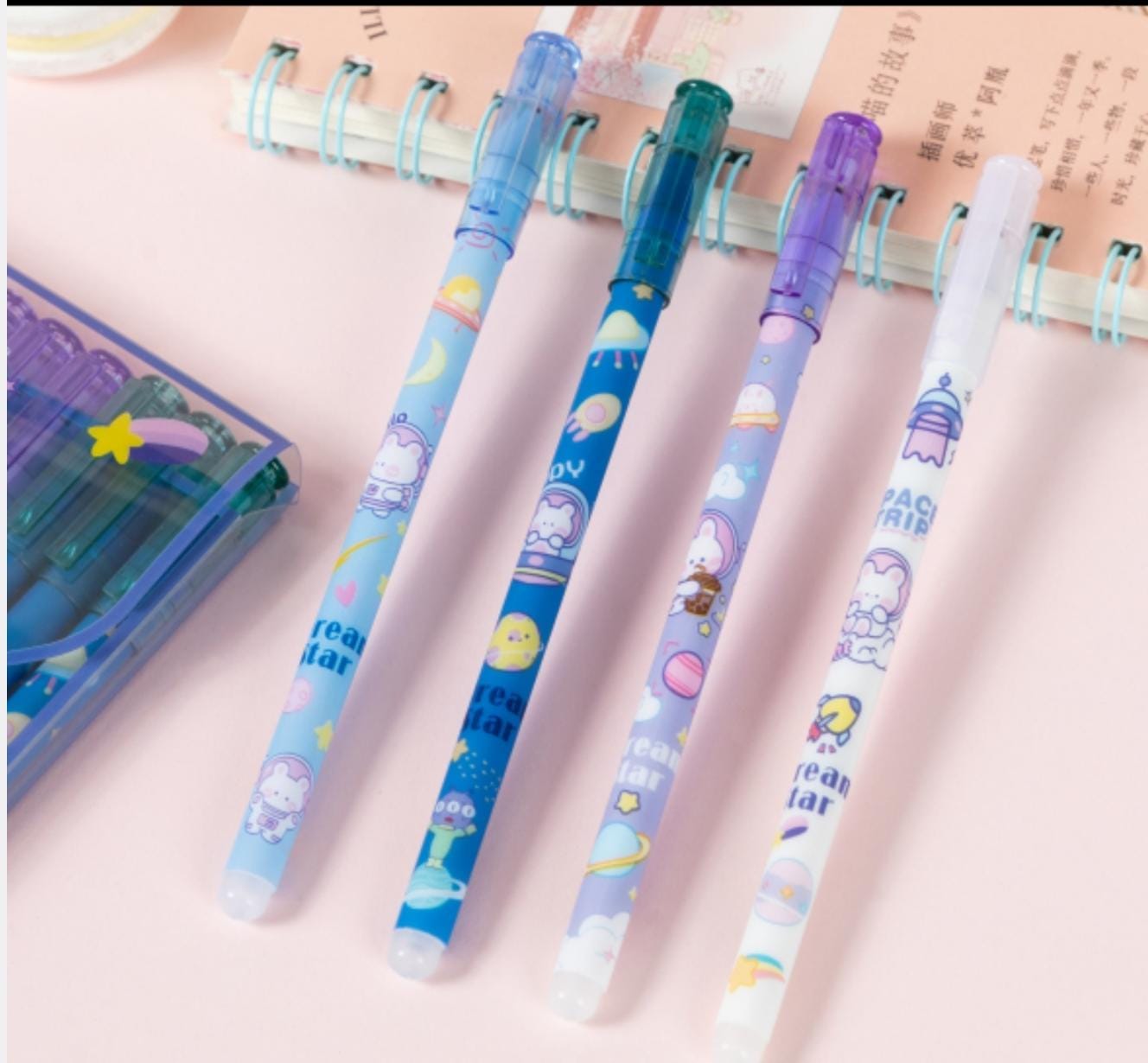 Sun international Pens & Pencils (Pack of 12) Erasable Gel Pens printed with Kawaii space designs | Journal Pens