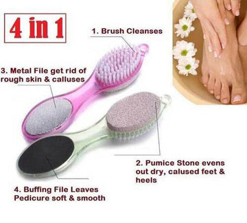 AZADI HOUSEHOUSE- 9867959711 4 in 1 Pedicure Brush Set Cleanse Scrub Buff Foot Scrubber Nail Brush