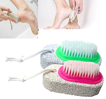 AZADI HOUSEHOUSE- 9867959711 Foot Filer For Pedicure 2 In 1 Foot Scrubber To Remove Dead Skin & Callus With Pumice Stone & Brush For Men & Women ( Buy 1 Get 1 Free)