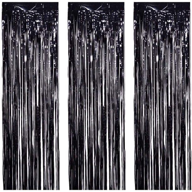 Black Metallic Foil Curtains for Decoration - Fringe Backdrop Curtains (6x3FT)