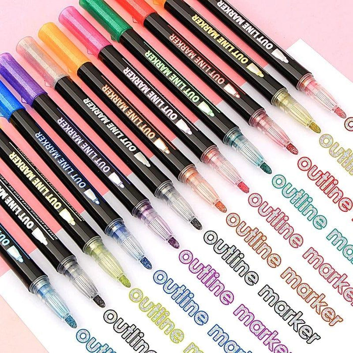 Double Line Outline Pen Set Metallic Colour  Magic Highlighter Marker Pen for Art Painting Writing School Supplies I Single Pen