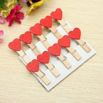 Craftdev wooden clips wooden clips with heart & thread for photo frame (Pack of 10)