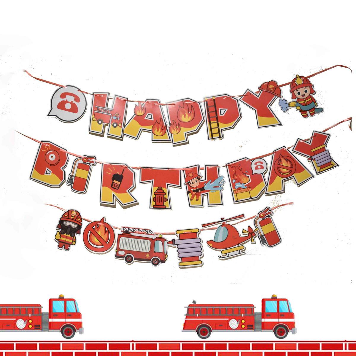 Fire brigade Themed Happy Birthday Banners for Kids' Birthday Decorations