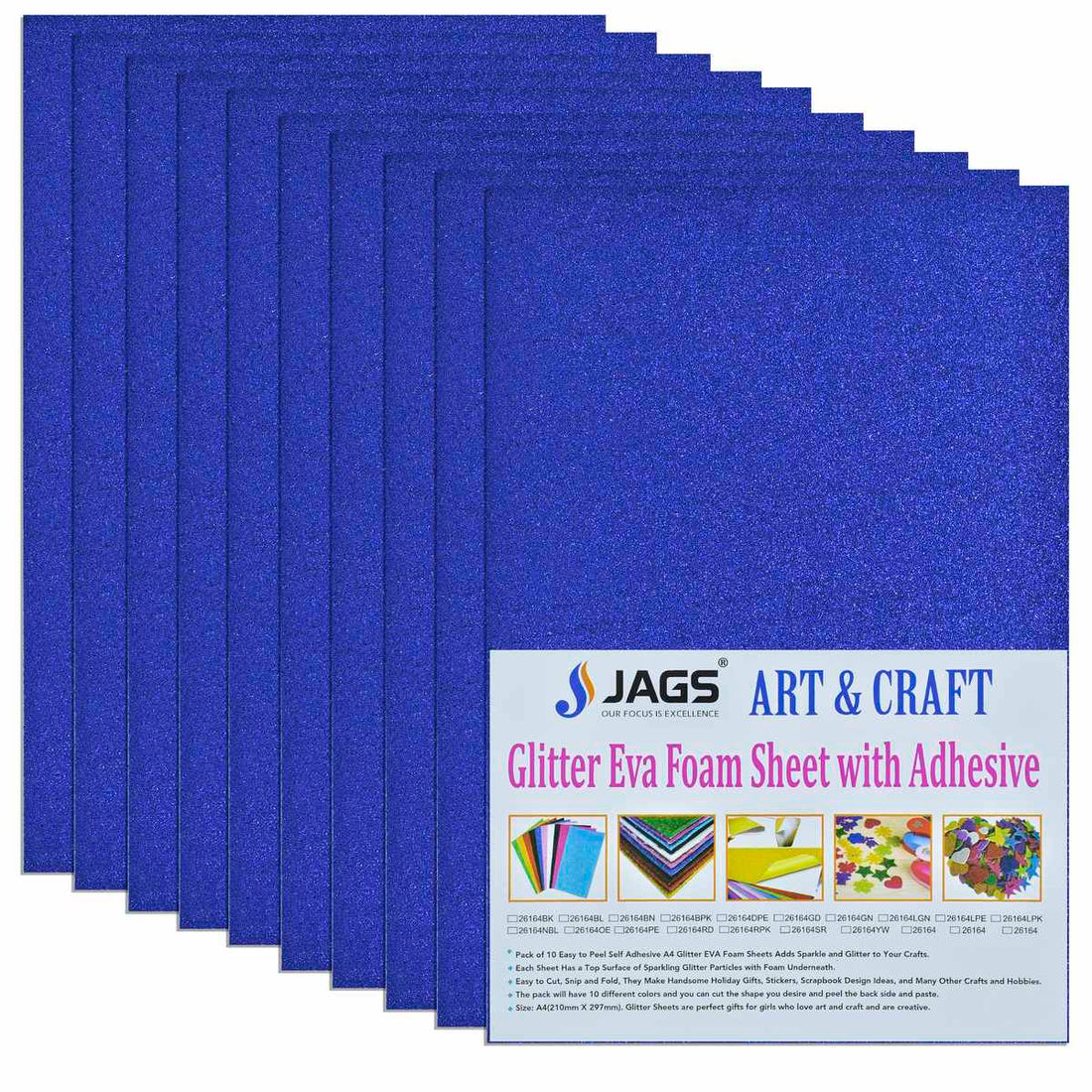 jags-mumbai Scrapbooking & Designed Papers A4 Glitter Foam Sheet With Sticker Blue 26164BL