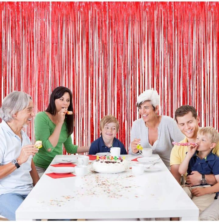Red Metallic Foil Curtains for Decoration - Fringe Backdrop Curtains (6x3FT)