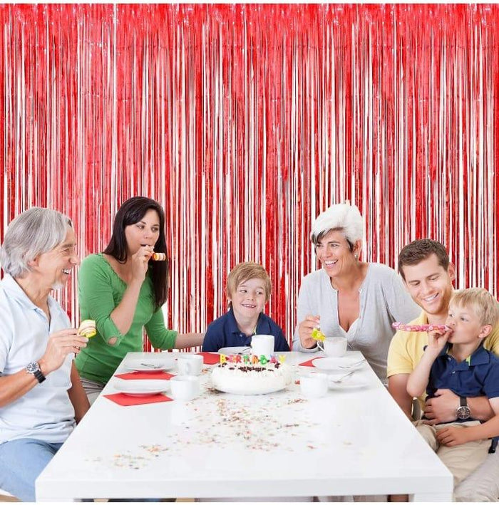 Red Metallic Foil Curtains for Decoration - Fringe Backdrop Curtains (6x3FT)