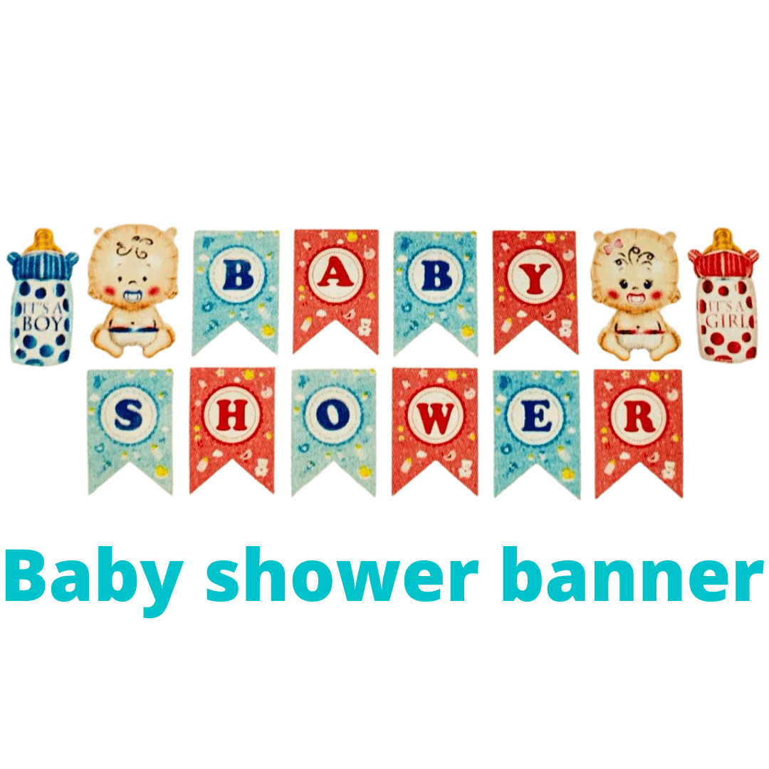 Mumbai market Baby & Toddler Baby shower banner -with text , baby picture and mil bottle