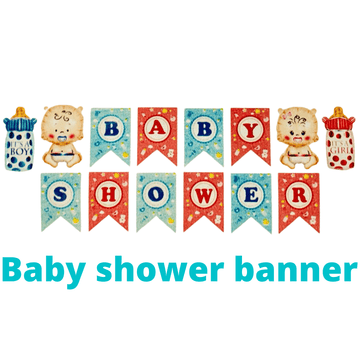 Baby shower banner -with text , baby picture and mil bottle