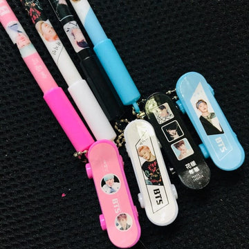Paradise Soft Toys (Buy one get one free) BTS theme gel pen with mini skateboard (pack of 1)