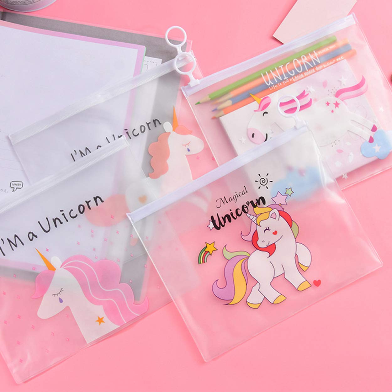 Paradise Soft Toys Pencil pouch (Buy 1 get 1 free) "Unicorn-Themed A5 Size Transparent Silicone Pouch - Perfect for School or Office Supplies