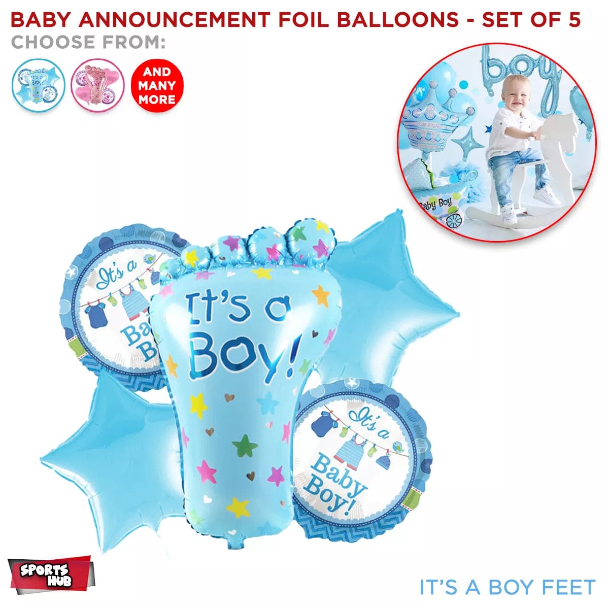 ranawat agency "It's A Boy" Baby Announcement Set of 5 Pcs Chrome Metallic Foil Balloon