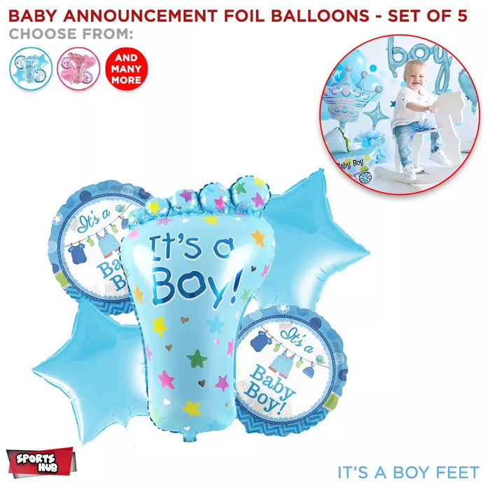 It's A Boy Baby Announcement Set of 5 Pcs Chrome Metallic Foil Balloon