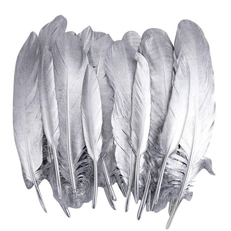 Ravrai Craft Art Decoration Metallic silver Natural Dyed Goose Feather ( 12 to 15 cms )