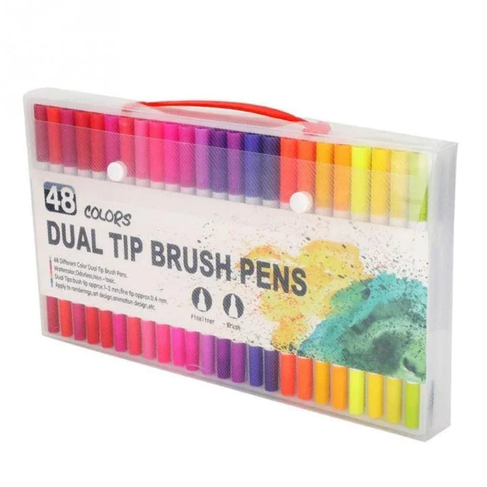 48 Pcs Double Tip Brush Pencils, Flexible Tips for Art, Illustrations, Hand Letters, Watercolour, Shading and Coloring with 48 Vivid Colours