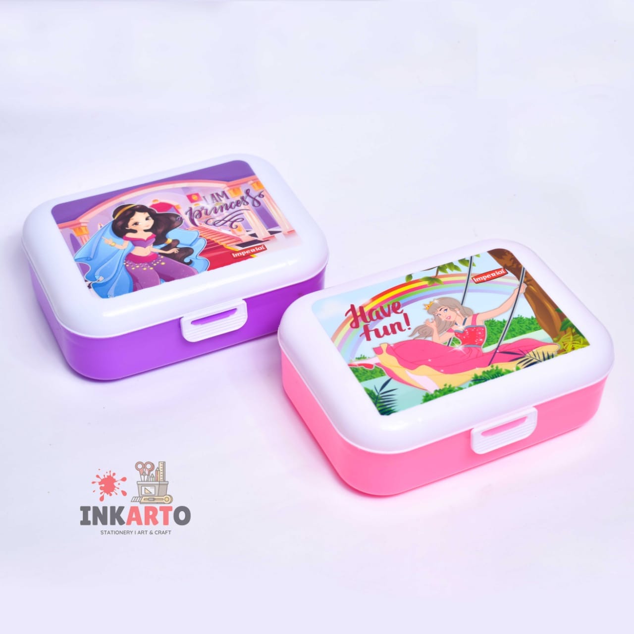 Rushab Plastic Cute Cartoon design Printed Tiffin Box (Princess Theme) (Pack of 1)