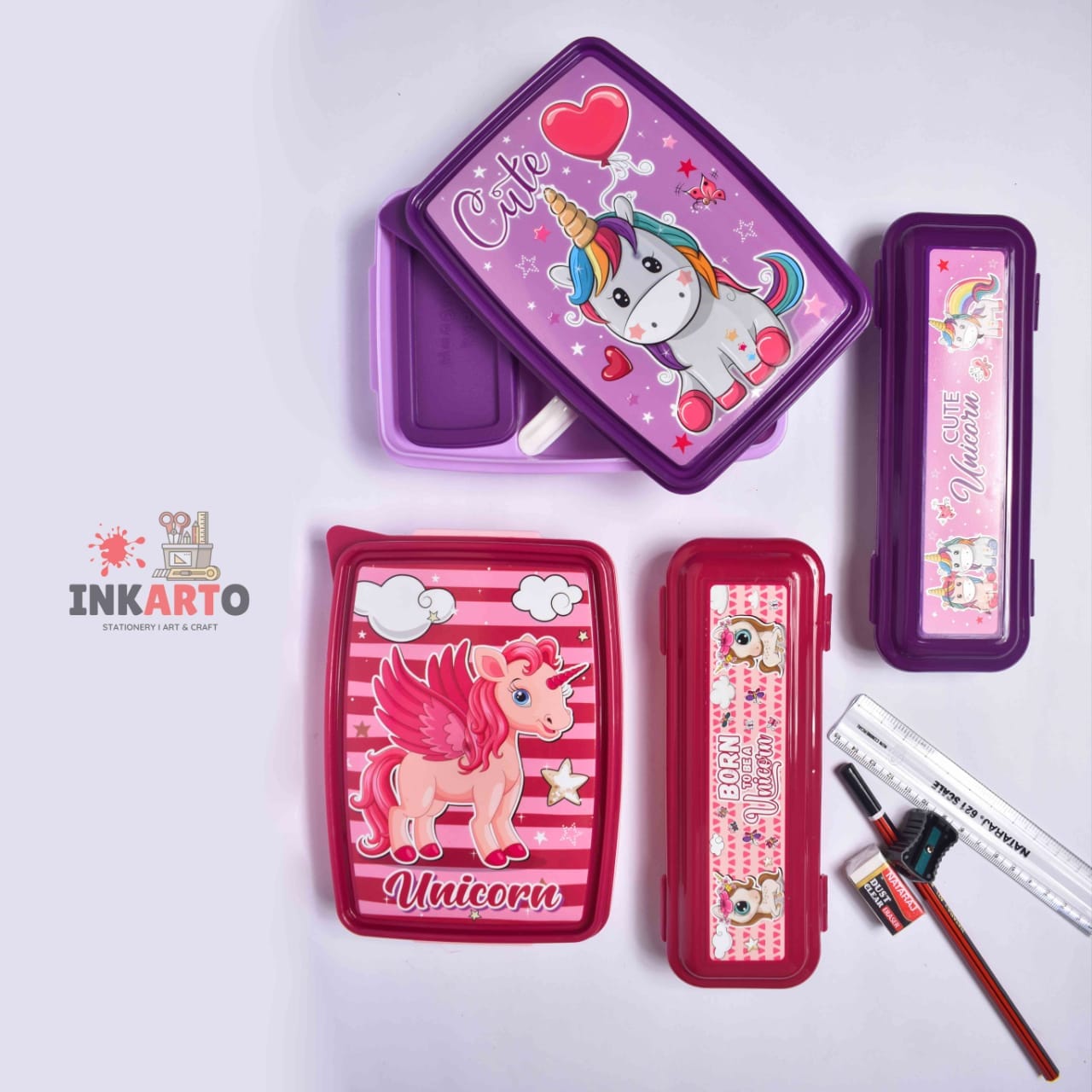 Rushab Plastic Cute Cartoon design Printed Tiffin Box (Unicorn Print) (Pack of 1)