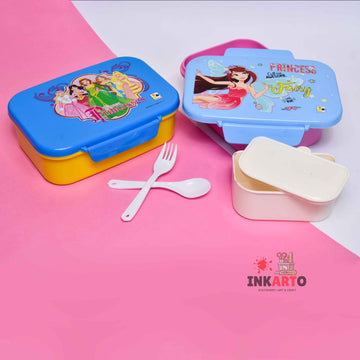 Heavy Quality princess theme tiffin box (Contain 1 Unit) with spoons and bowl