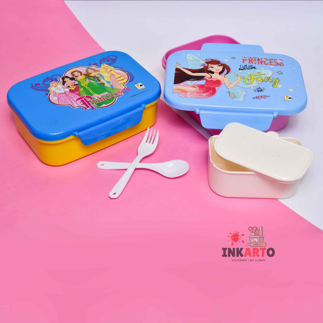 Rushab Plastic Heavy Quality princess theme tiffin box (Pack of 1) with spoons and bowl