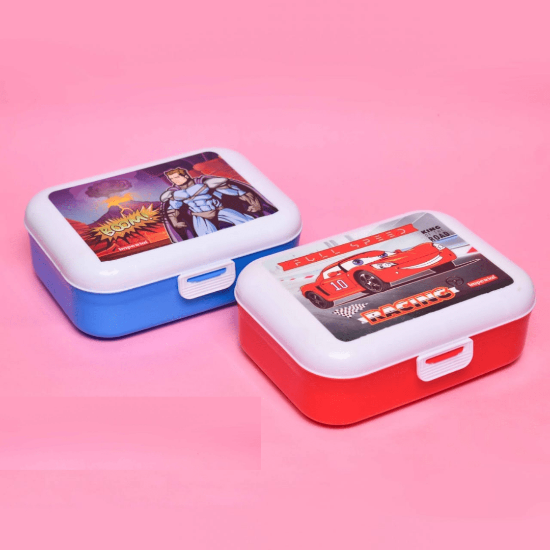 Rushab Plastic School Essentials assorted design 6-9 age tiffin box (Quality assured) Pack of 1