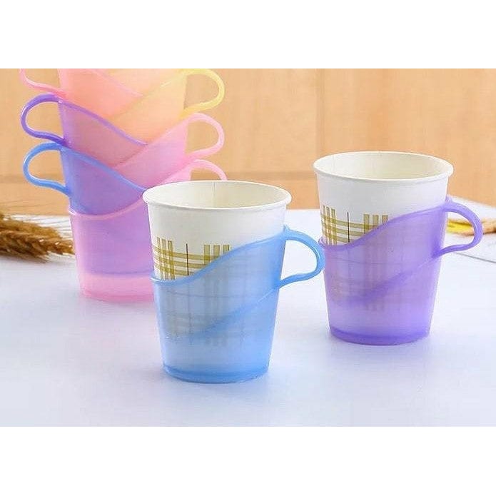 Sun international Pastel Desktop plastic paper cup holder with handle (REUSABLE & washable)  (Buy 1 Get 1 Free) Disposable Plastic Paper Cup Holder with Handle/ Multifunctional Heat Resistant Cup Holder Design Eco-Friendly Glass Holder