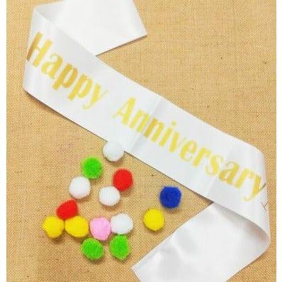 White happy anniversary Sash