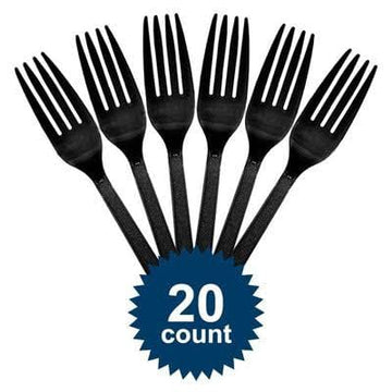Varsha Toys, parshwa shop Disposable Forks, Plastic Forks, Pack of 20, Black, Disposable Utensils for Party Supply