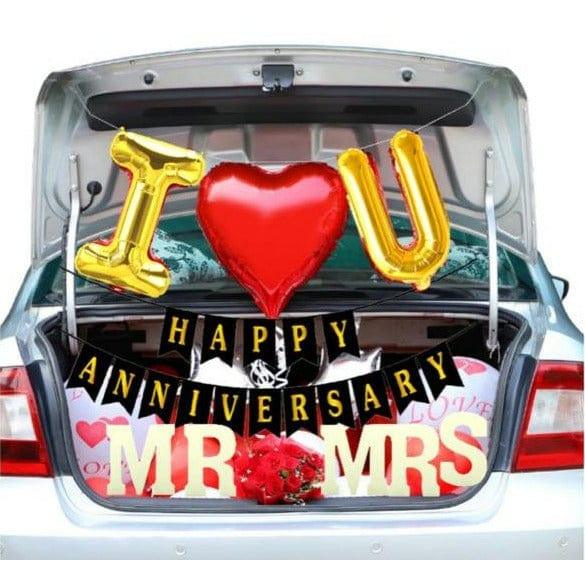 Happy anniversary decoration kit banner foil balloon mr&mrs car kit